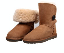 Load image into Gallery viewer, Short One Button Ugg Boots - Brown Premium Australian Sheepskin