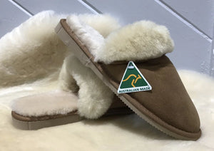 Ladies Scuff Slippers  - Brown - Australian made from Premium Sheepskin