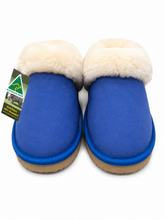 Load image into Gallery viewer, Ladies Scuff Slippers  - Blue - Australian made from Premium Sheepskin