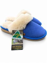 Load image into Gallery viewer, Ladies Scuff Slippers  - Blue - Australian made from Premium Sheepskin