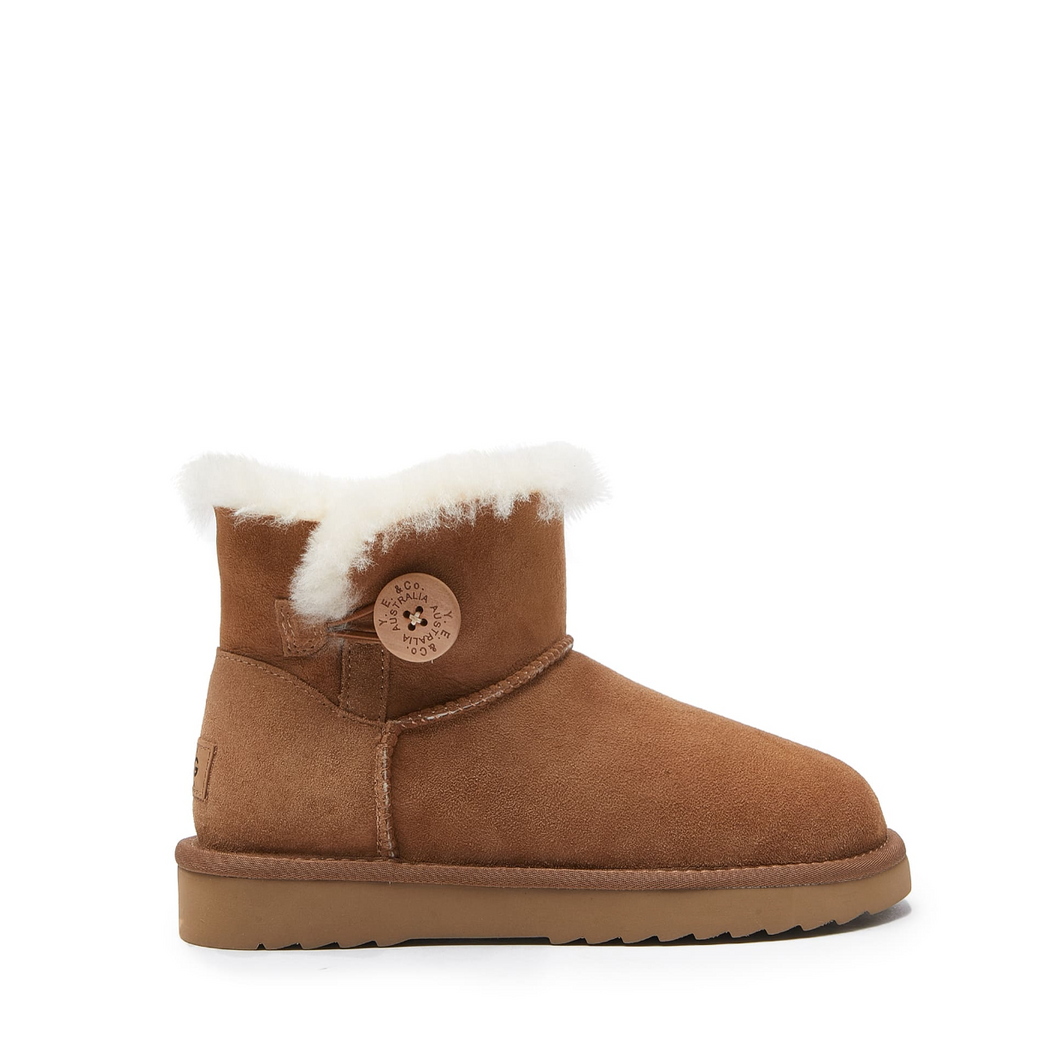 MINI UGG BOOT - WOMEN'S SINGLE BUTTON MINI SHEEPSKIN BOOT - CHESTNUT