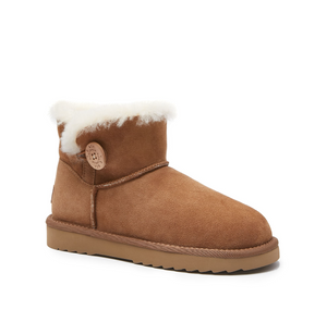 MINI UGG BOOT - WOMEN'S SINGLE BUTTON MINI SHEEPSKIN BOOT - CHESTNUT