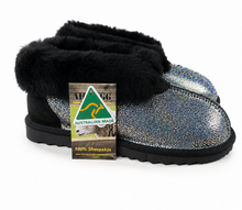 Load image into Gallery viewer, PRINCESS BLACK SPARKLE UGG SLIPPERS - 100% AUSTRALIAN MADE INDOOR SLIPPERS