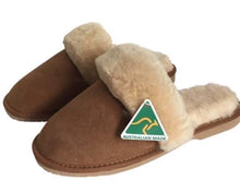 Load image into Gallery viewer, Ladies Scuff Slippers  - Brown - Australian made from Premium Sheepskin