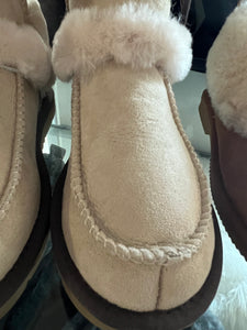 Side Lace Premium Sheepskin Ugg Boots - Beige