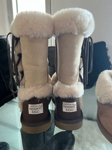 Side Lace Premium Sheepskin Ugg Boots - Beige