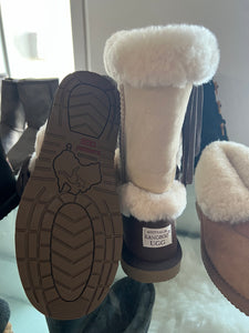 Side Lace Premium Sheepskin Ugg Boots - Beige