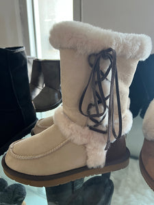 Side Lace Ugg Boots - Beige
